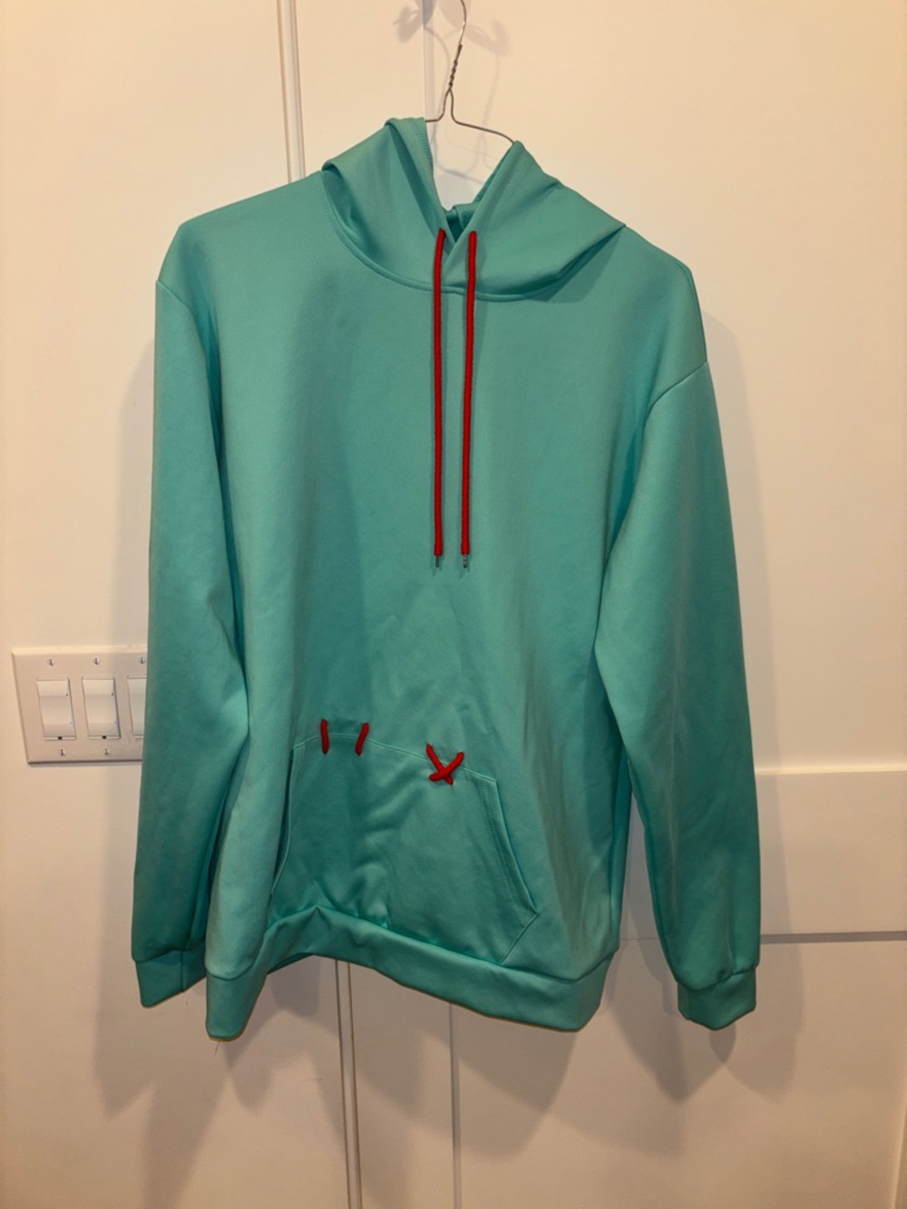 Men's Teal Hooded Sweatshirt with Red Drawstrings